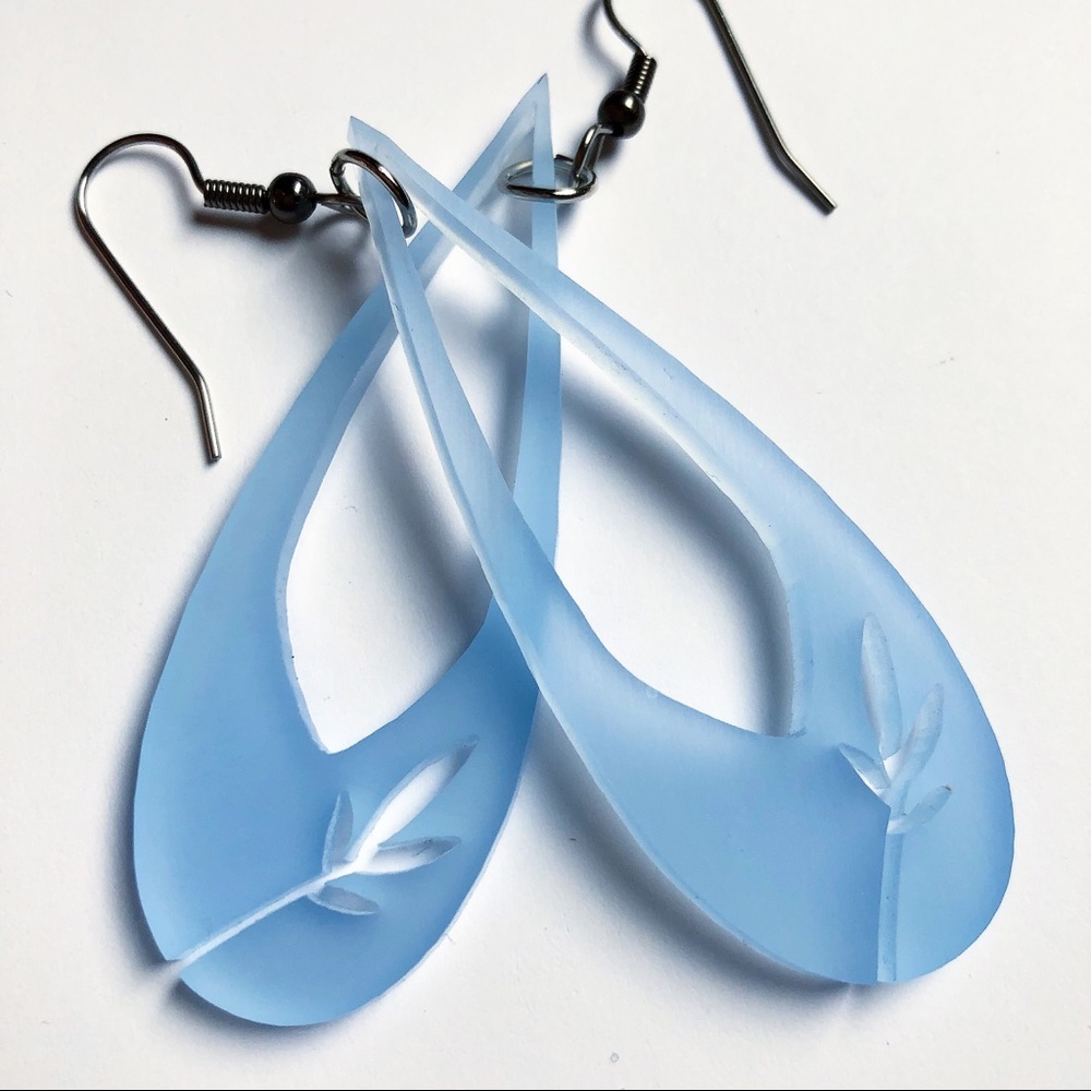 Handmade Lasercut Leaf Graphic Teardrop Earrings